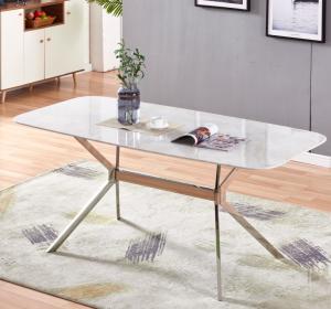 China 150cm Chromed Steel White 68kgs Modern Marble Top Dining Table wholesale