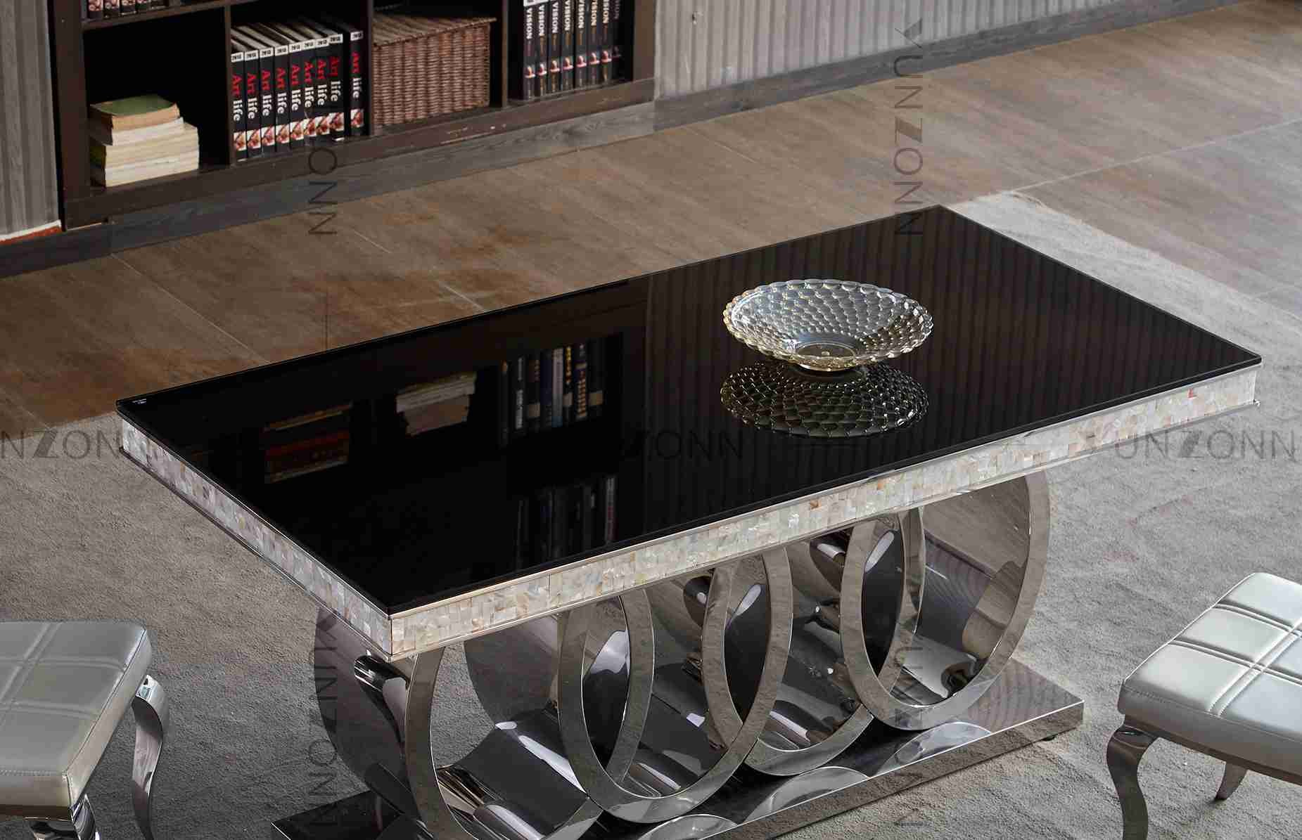 Heavy Base Luxury Modern Dining Tables Black Glass Top Dining Table L200xW100xH75cm