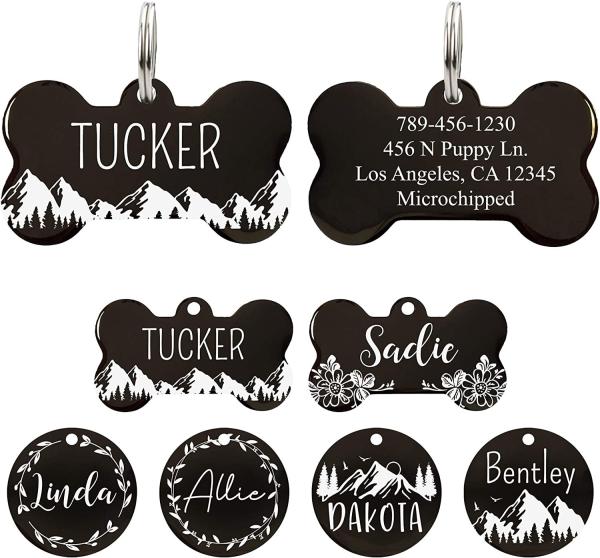 Customized Logo Sublimation Engraved Black Stainless Steel Dog Tags For Pets