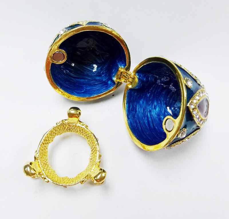 Enamel Faberge Easter Egg Jewelry Box Metal Enameled Painted Easter Egg Jewelry Trinket Box Organizer Home Decoration