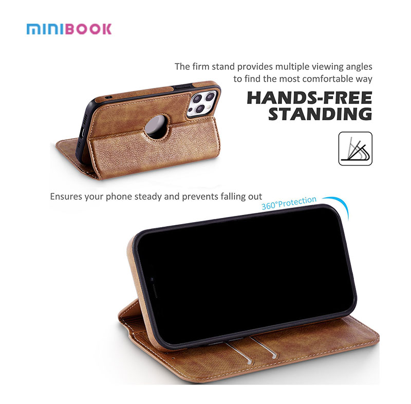 Waterproof Minibook Personalized Magnetic Attraction Pu Leather Cell Phone Case for Phone 12 Pro