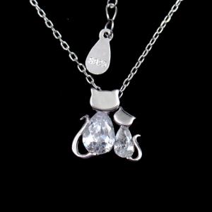 China Cute Jewelry Cat Shape Sterling Silver CZ Stone Parent Child Outfit Necklace wholesale