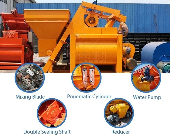 750L Compact Structure Twin Shaft Concrete Mixer With Bucket Heavy Duty