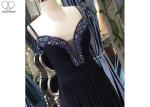 Sling Black A Line Prom Dress Deep V Neck Sweetheart Blue Beading Stretch Fabric