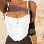 PU Low Cut Short Cropped Cami Tank Top Front Buckle Design