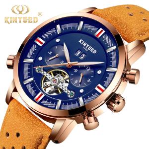 China KINYUED J019-6 Tourbillon automatic mechanical genuine leather business waterproof men watches wholesale