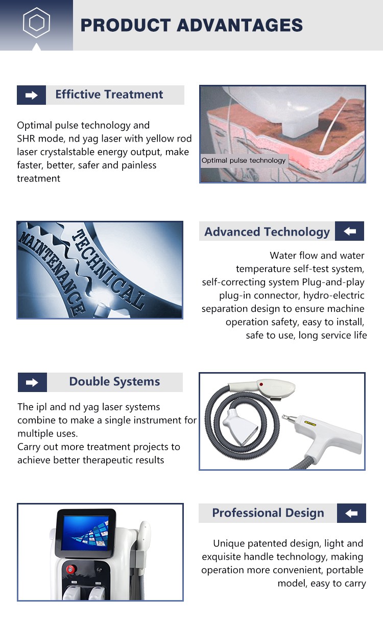 Portable 2 in 1 E light OPT IPL Hair Removal Nd Yag Laser Q Switch Tattoo Removal Equipment Skin Rejuvenation Machine