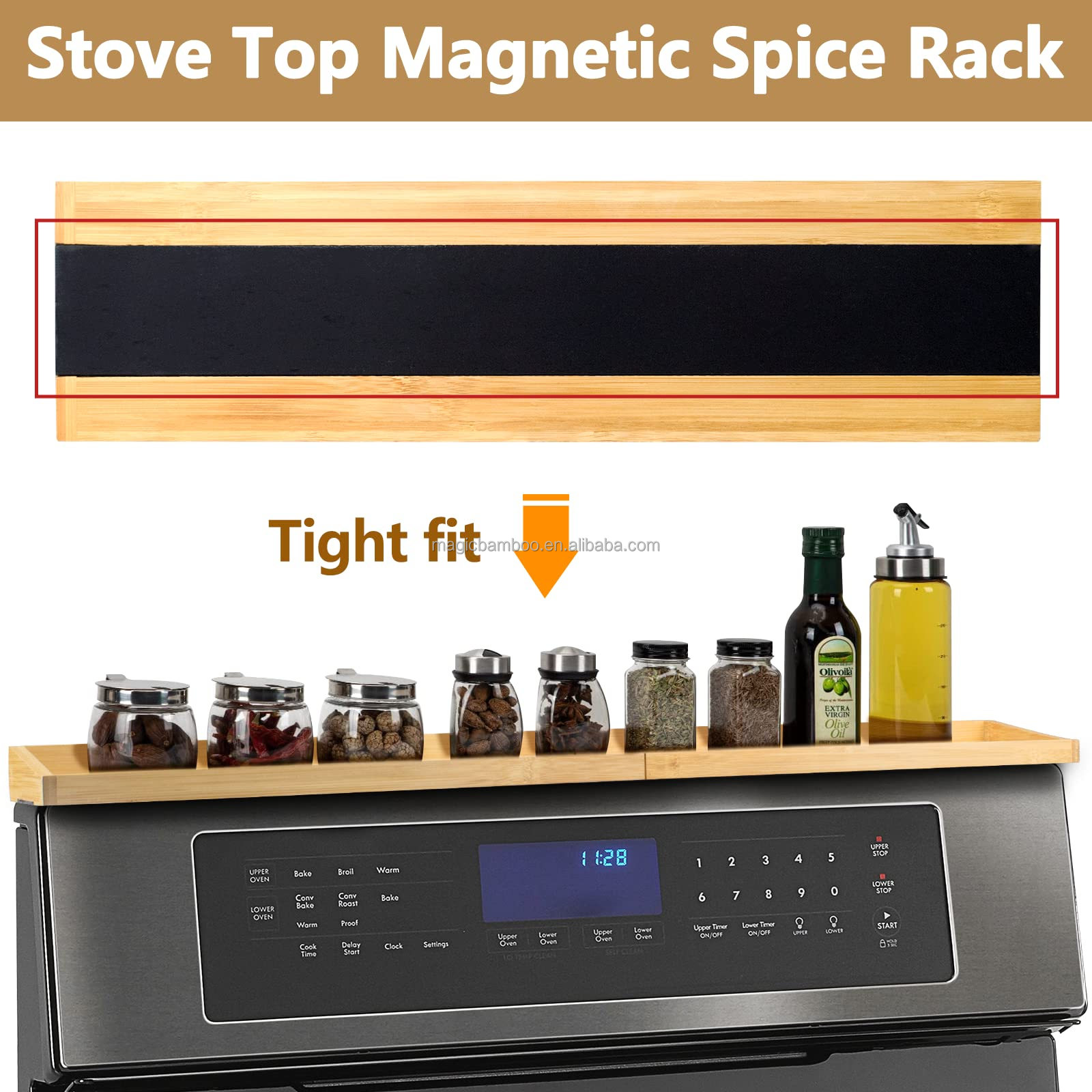 Eco-Friendly Bamboo Magnetic Stovetop Shelf for Spice Storage