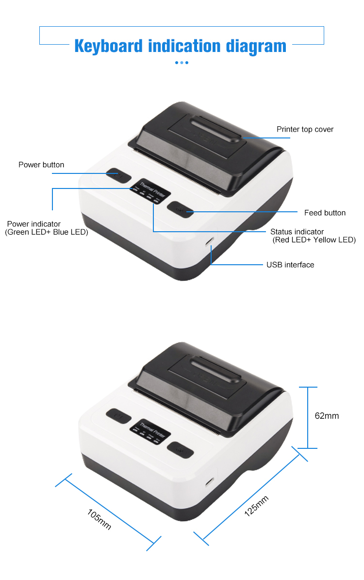 Compact and Portable 80mm Thermal Bill Printer Wireless USB Interface Symbols Content