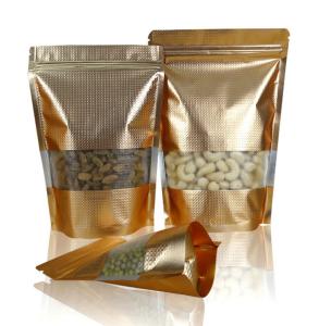 China ROHS Gold Mylar Stand Up Bags With Line Clear Window wholesale