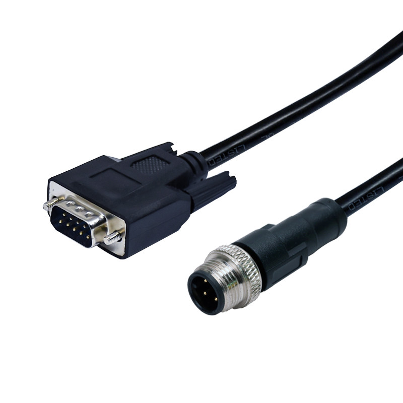 M12 A Code Female 4pins Assembly Molded Waterproof Connector Cable To D-Sub Male 9pins Connector