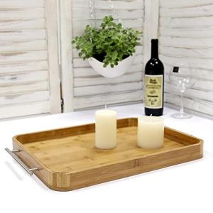 China Bamboo breakfast butler serving tray with stainless steel handles wholesale
