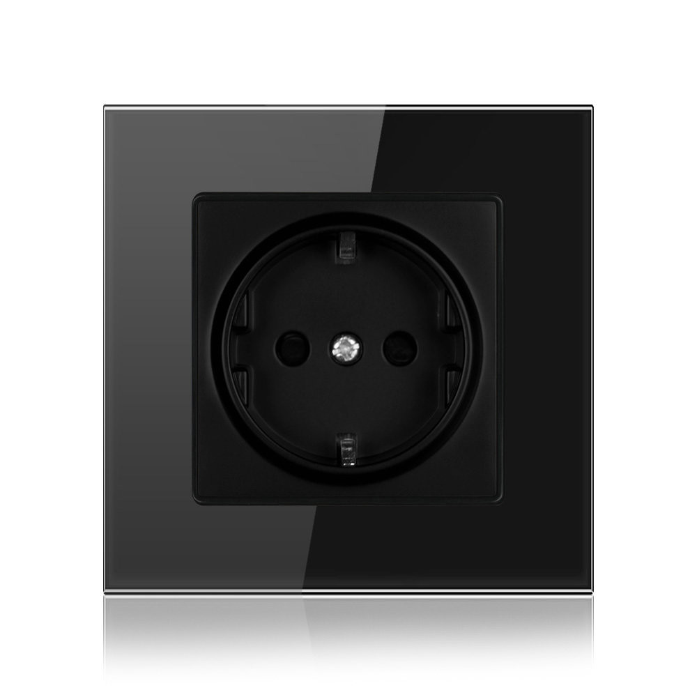 Power Socket,16A EU Standard Electrical Outlet 86mm * 86mm white Crystal Glass Panel wall socket