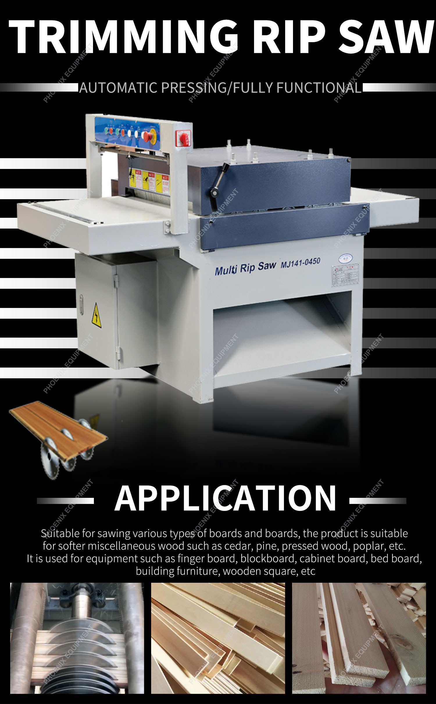 Wood Slices Cutting Machine with Adjustable Cutting Width and Multi Rip Saw Blade