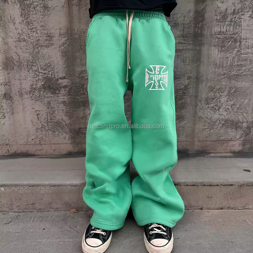 Street Style Custom Logo Acid Wash Sweatpants with Wide Straight Leg