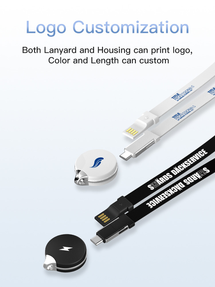 23cm 92cm 3 In 1 Phone Lanyard USB 2.0 Charging Cable Custom Logo