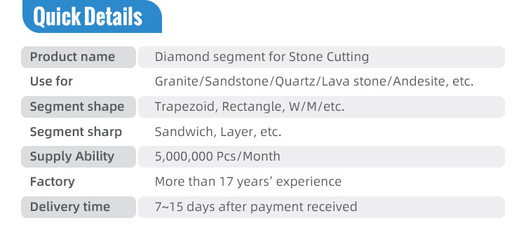 6.5MM Multi Blade Diamond Segment with Cold Press Technology and Good Performance