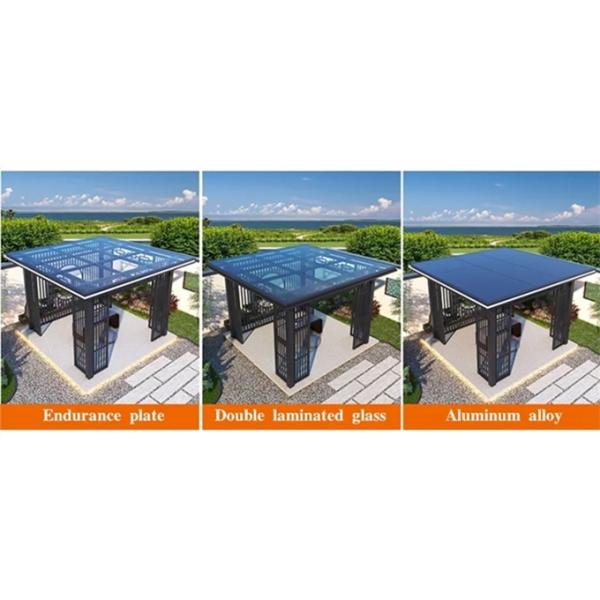 4x4m Chinese Style Gazebo Outdoor Courtyard Flat Roof Aluminum Pavilion