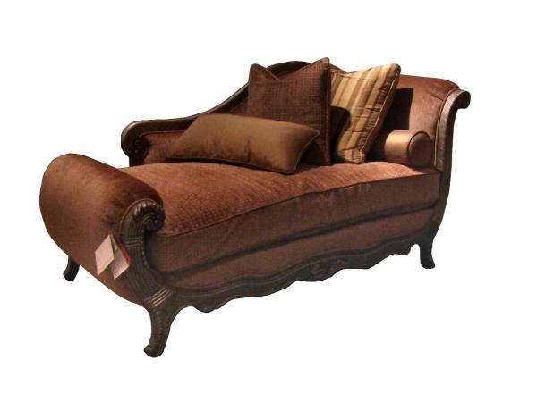 Antique Brown Fabric Cushion Indoor Chaise Lounge Chair Solid Wood For Living