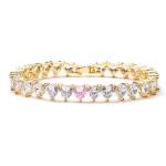 18k Gold Plated Full Diamond Bracelet 925 Sterling Silver Pink White Heart