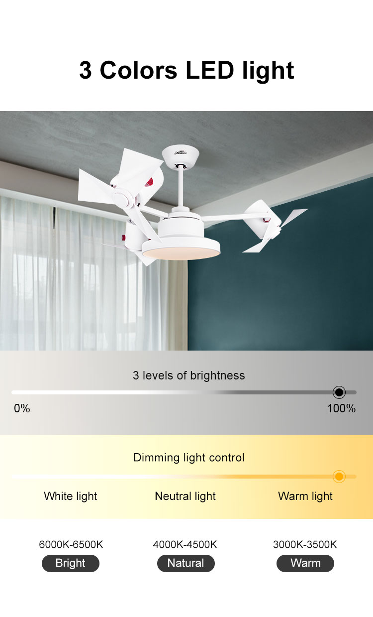 Modern Bedroom Decorative 44-inch LED Ceiling Fan with Remote Control and AC Motor