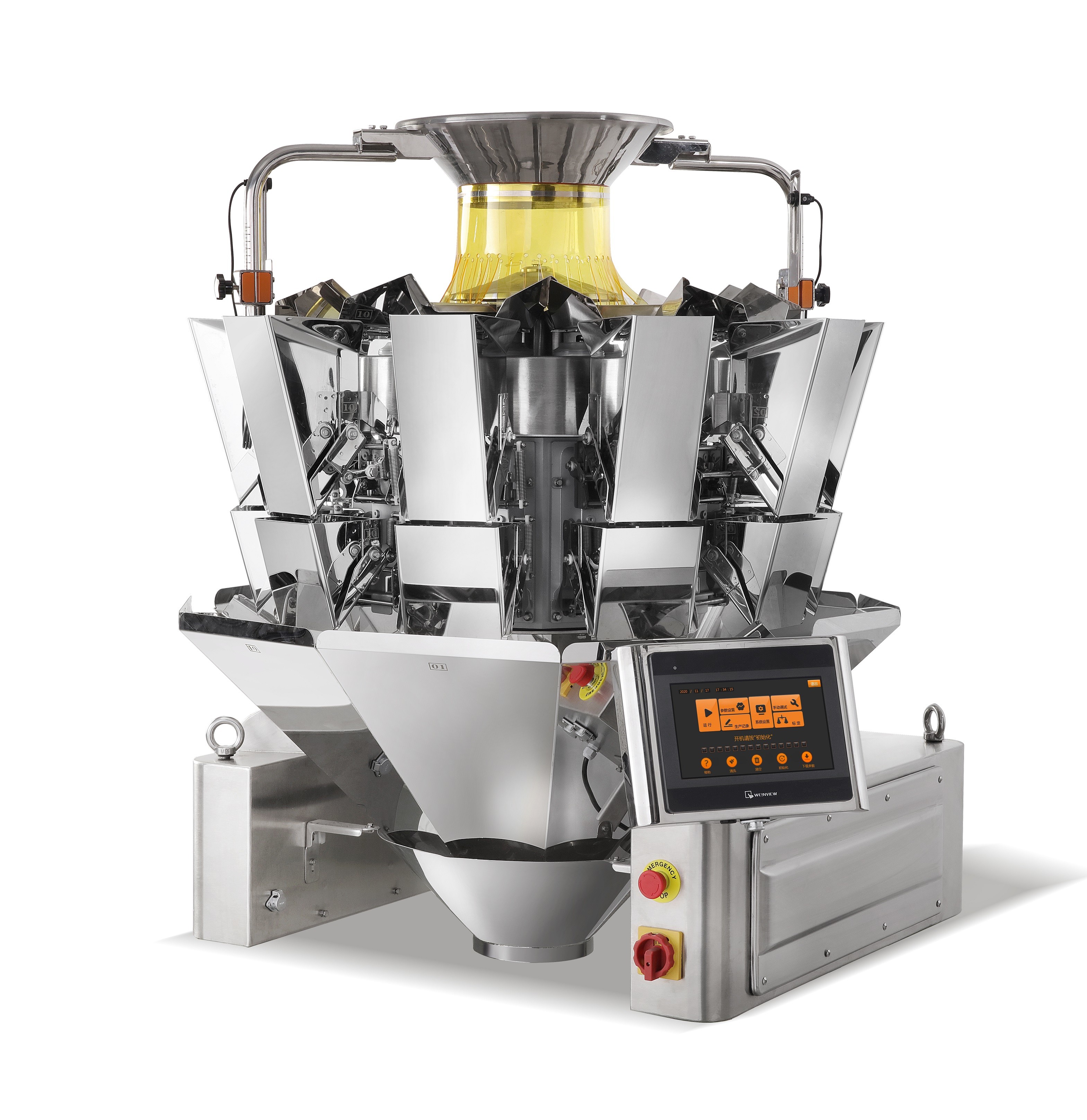 10 Heads Multihead Weigher Packing Machine MCU Control For Coffee Beans