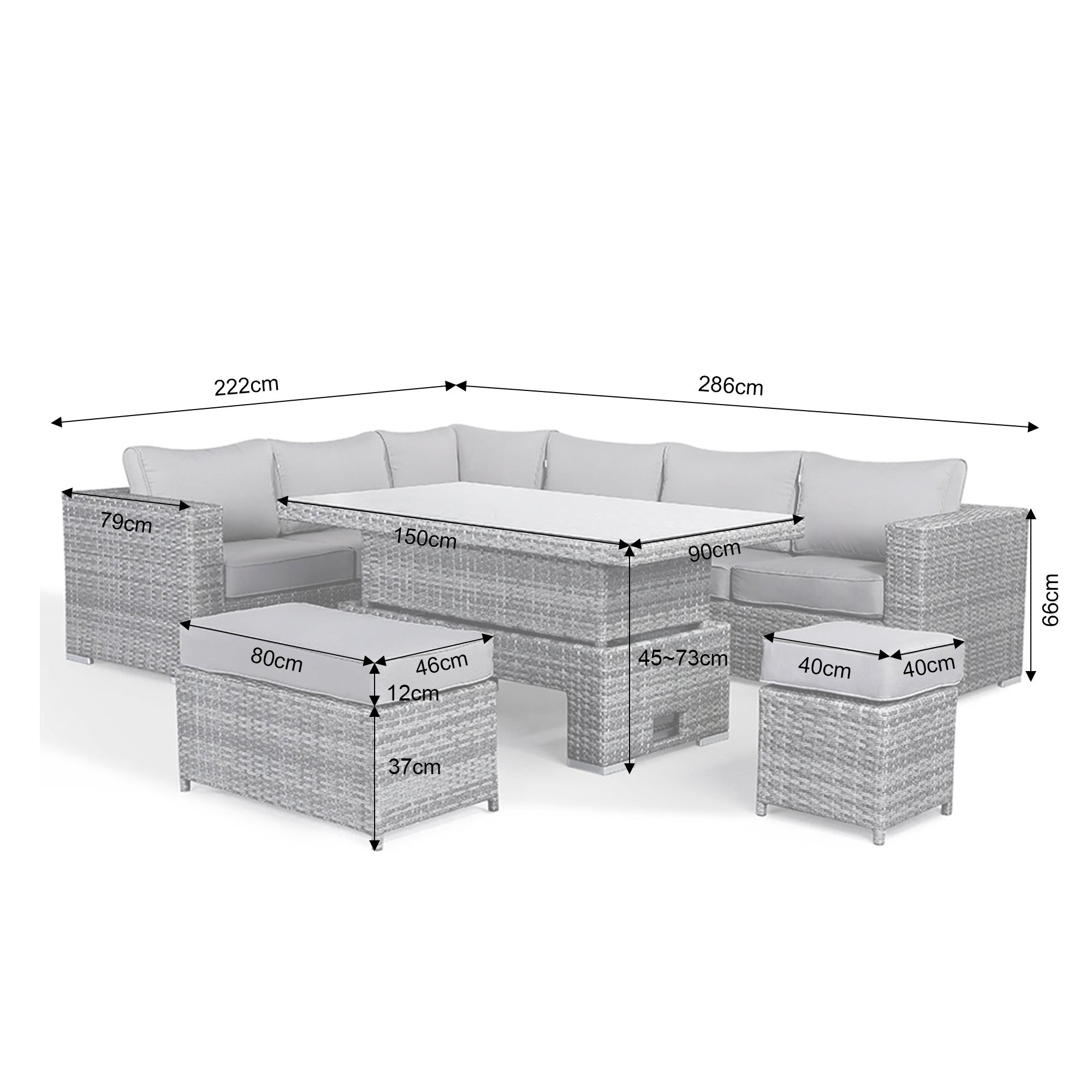 Modern Rattan Garden Set with Sectional Dining Sofa and Rising Table Outdoor Furniture