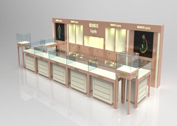 Wooden Glass Beige Color Jewellery Shop Display Cabinets , Jewelry Display