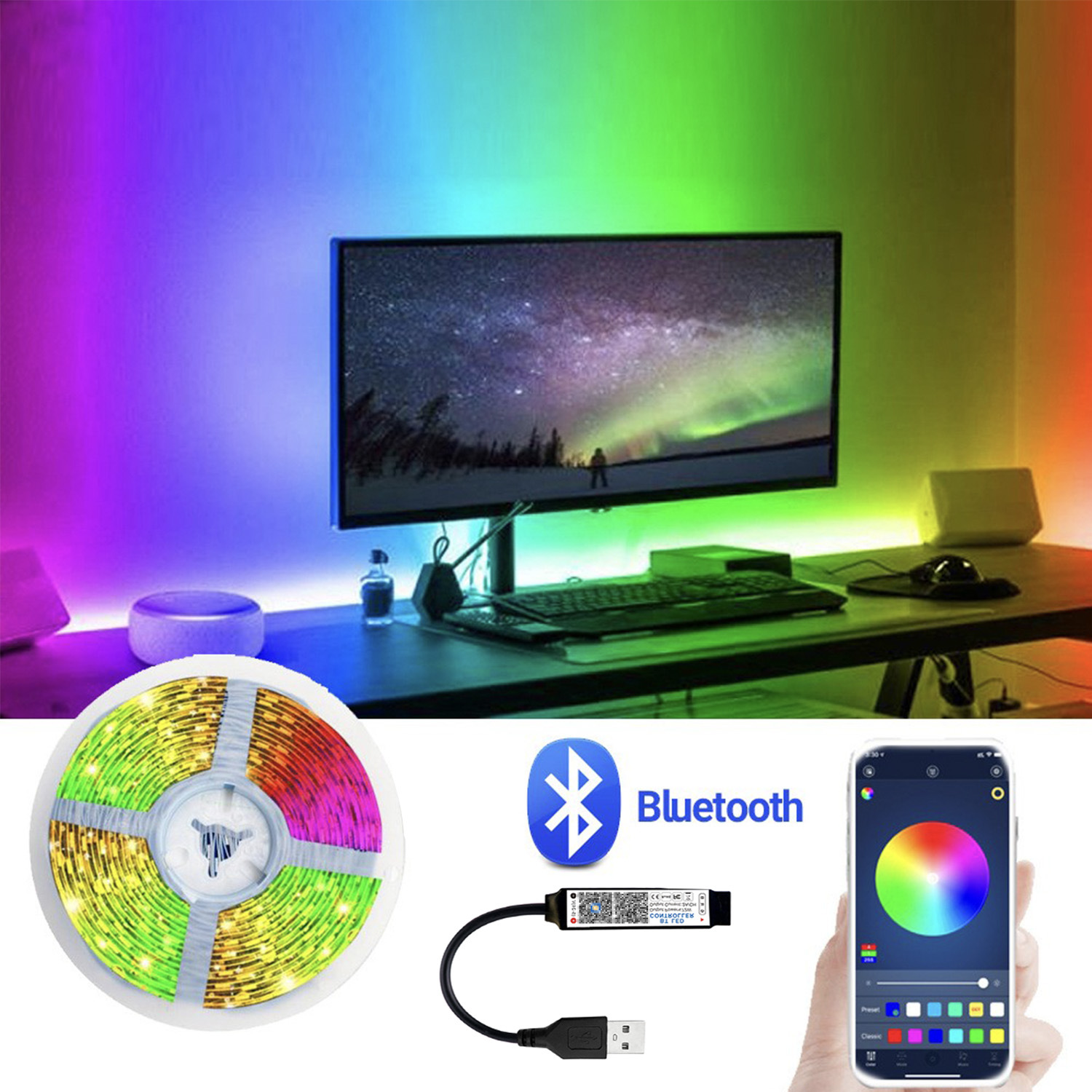 USB Powered LED Strip Light With RGB Color Temperature And SMD5050 LED Light Source