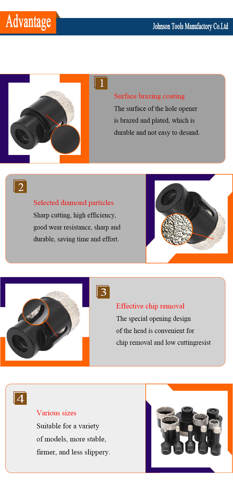 M14 68mm Dry Porcelain Vacuum Brazed Diamond Core Drill Bits