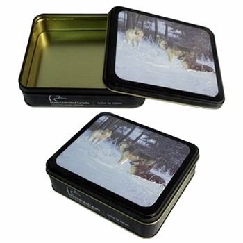 CYMK Printed Square Tin Containers , Gift Packaging Box With Rolled Out Lid