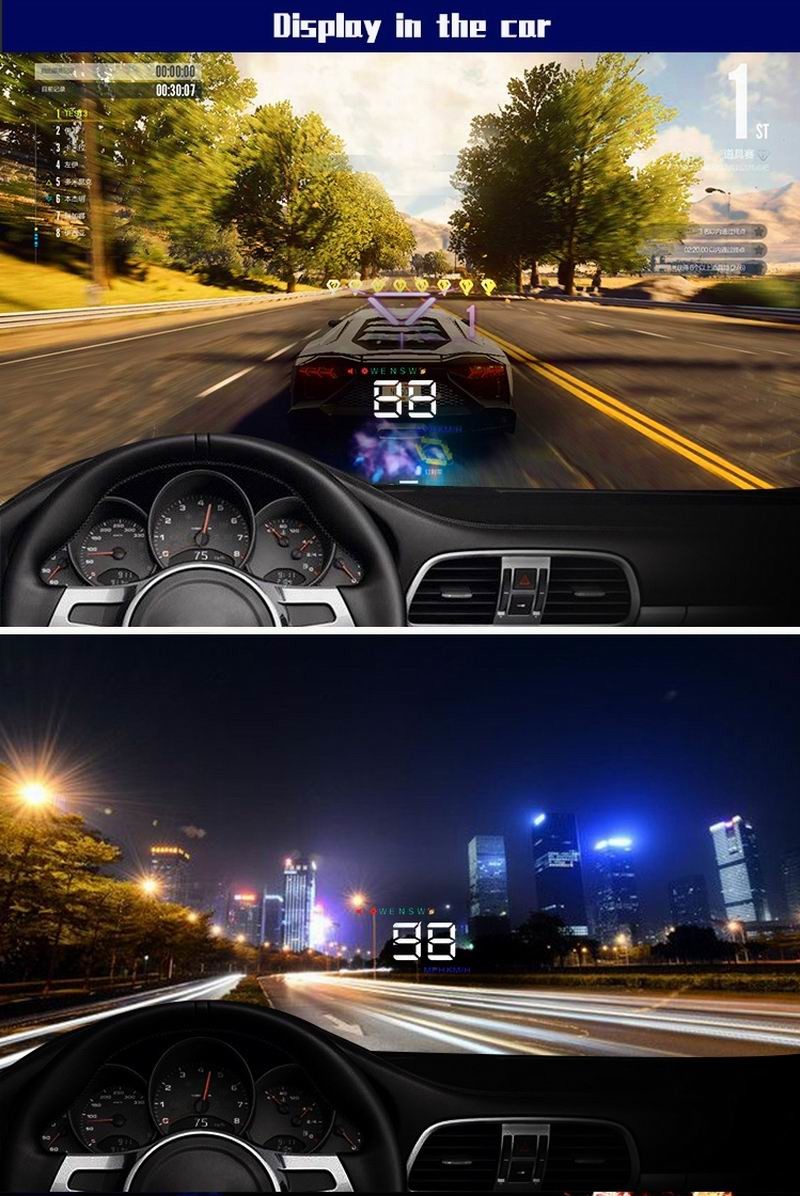 Ouchuangbo HUD 3.5 inch Car Head Up Display Windshield Projector Speedometer Overspeed - GPS Satellite 2 Dispaly Mode
