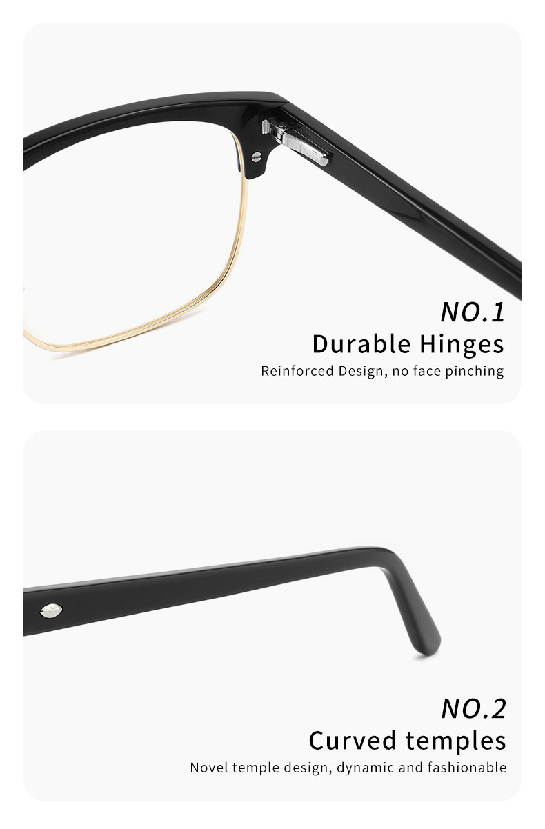 Square Men'S Acetate Metal Glasses Designer Non Prescription Clear Lens