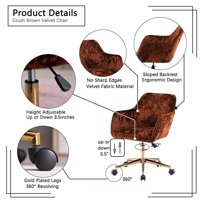 Velvet Crush 22.8"Wx24.8"Dx33.9"H Living Room Office Chair Light Brown