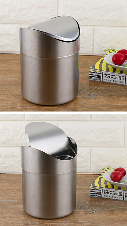 Morden Stainless Steel Cookwares Swing Top Mini Trash Cans For Desk