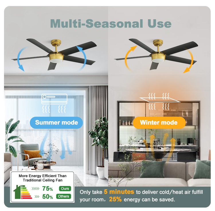 52-Inch DC Motor Ceiling Fan Modern Decorative Low Watt Fan with Remote Control and 10-