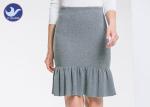 Cotton Frilled Hem Wrap Womens Knit Skirt / Lady Pencil Ruffle Skirt Knee Length