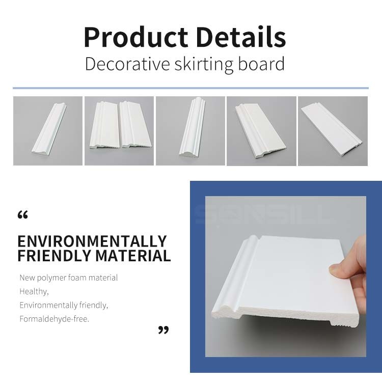 Laminated PS White Color Skirting Baseboard In Flooring Accessories Fireproof