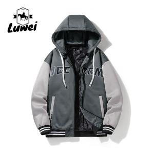 China Fashion Hip Hop Streetwear Outdoor Embroidery Utility Motorcycle College Hooded Baseball Men Jacket with Custom Logo wholesale