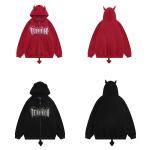 8oz 12 Ounce Zipped Hooded Sweatshirt Devil Horn Printed Fleece Blank Unisex