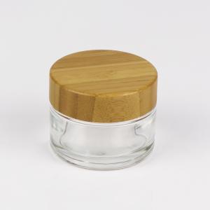 China 40ml 75ml 180ml Transparent Cosmetic Glass Jars With Bamboo Lid wholesale