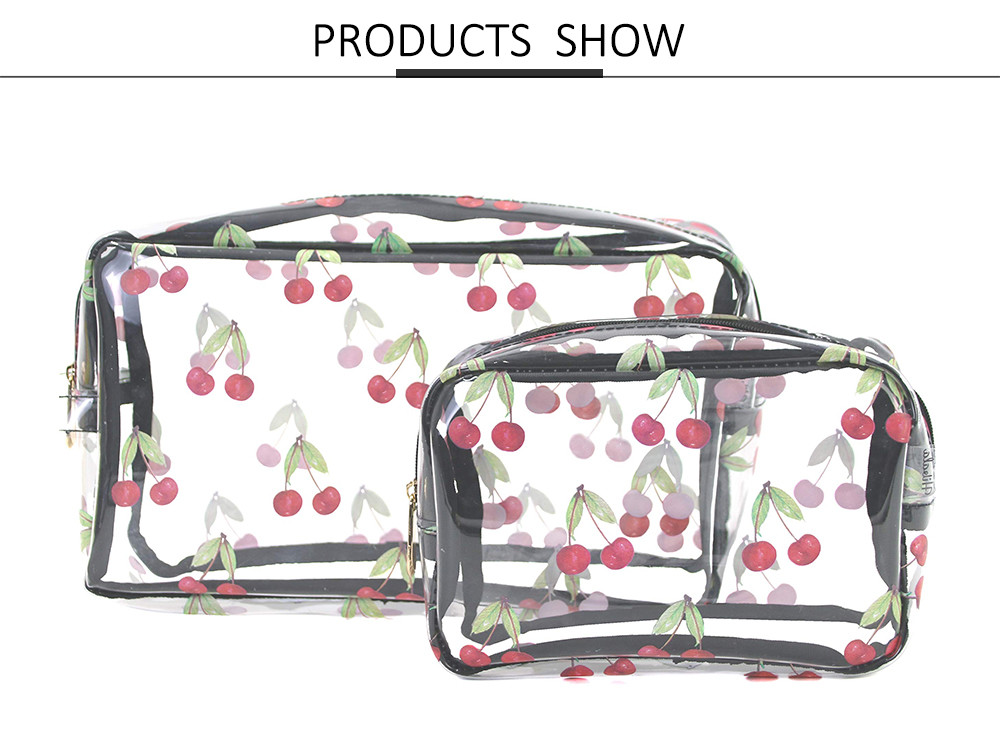 Cherry Print Travel PVC Cosmetic Toiletry Bag For Women