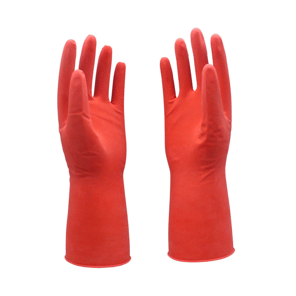 Red Latex Household Gloves , Kitchen Rubber Gloves High Latex Content