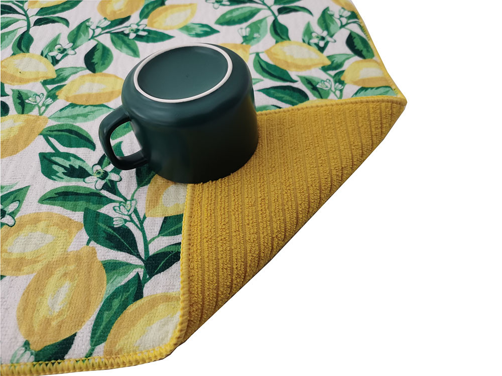 18x24inch Reversible Lemon Printing Microfiber Drying Mat Countertop Drying