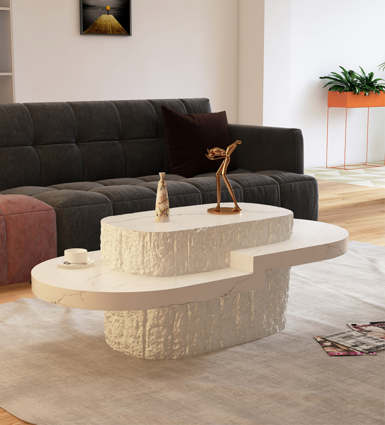 Simple Nordic Oval Coffee Table Synthetic FRP + Marble Material