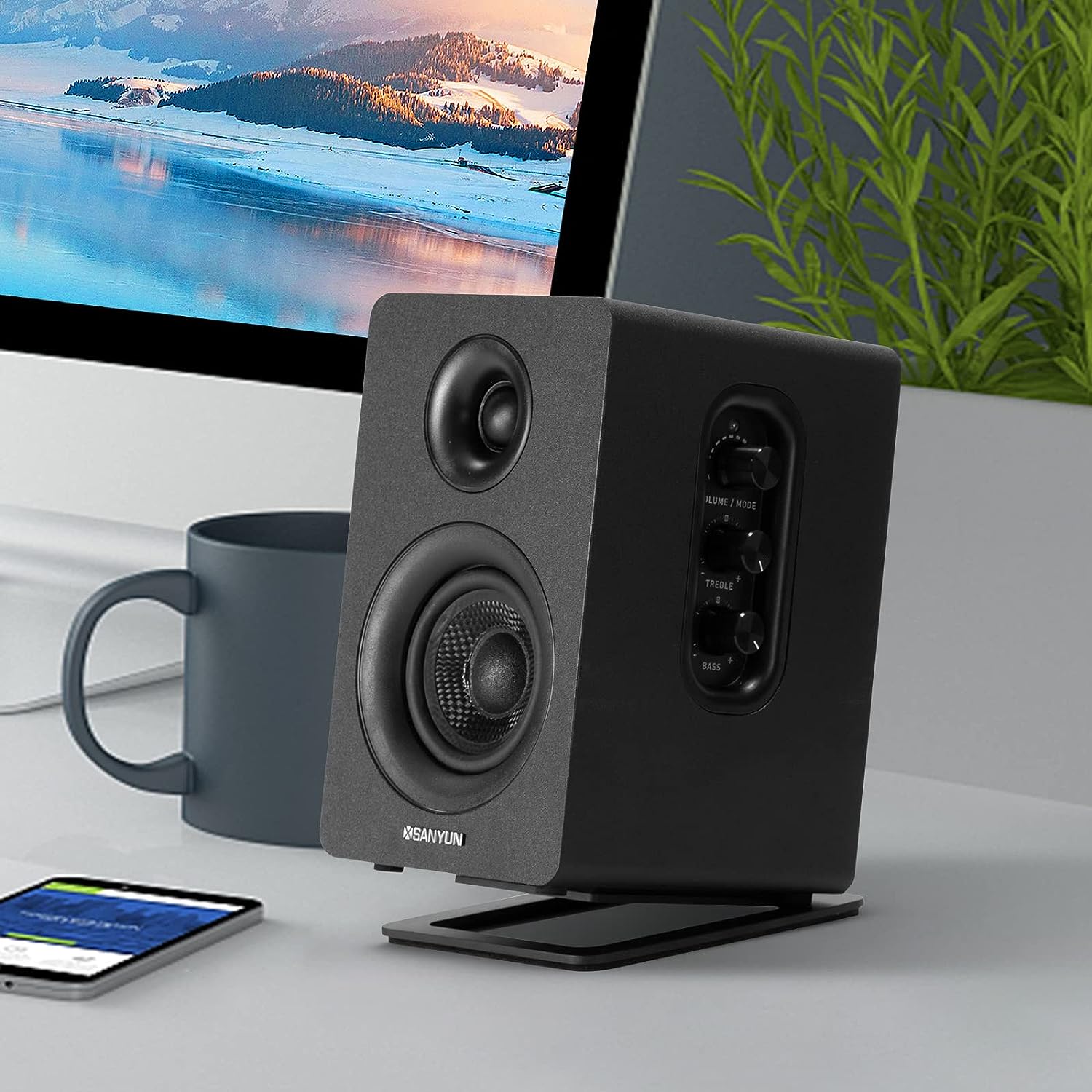 ISO9001 Rohs CE Desktop Speaker Stands for Small Speaker Tilted Tabletop Steel Computer Speaker Stands