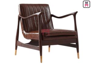 China Brown Leather Single Sofa Chair Ash Wood Frame With Copper Feet 73 * 68 * 85cm wholesale
