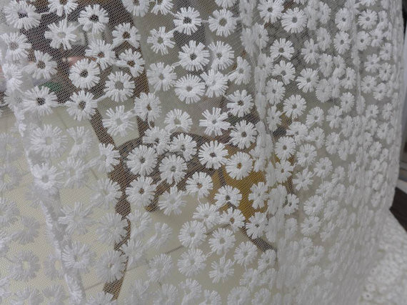 Daisy Small Flower Nylon Mesh Fabric By The Yard , Off White Lace Fabric For Dresses