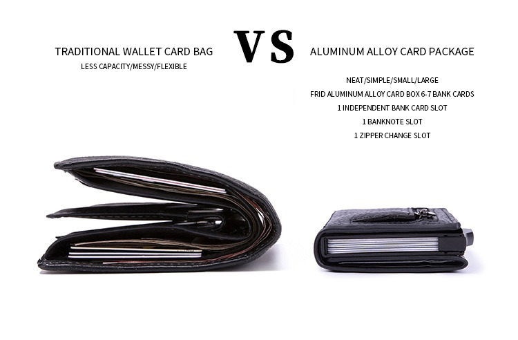 Customized RFID Blocking PU Leather Aluminum Metal Wallet with Logo and Color Options