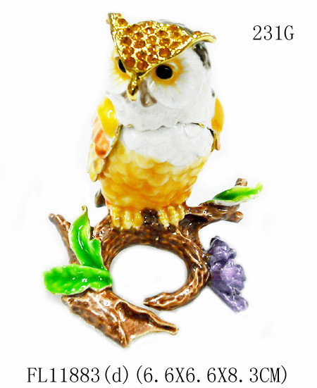 Owl enamel bird jeweled trinket box Metal Owl Bird Trinket Box for gift
